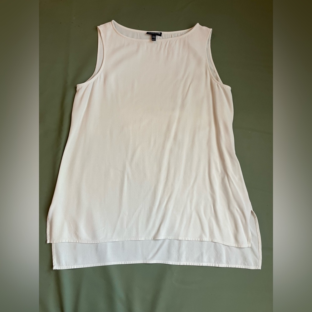 Eileen Fisher Petite 100% Silk Sleeveless Tunic Tank Ivory PM